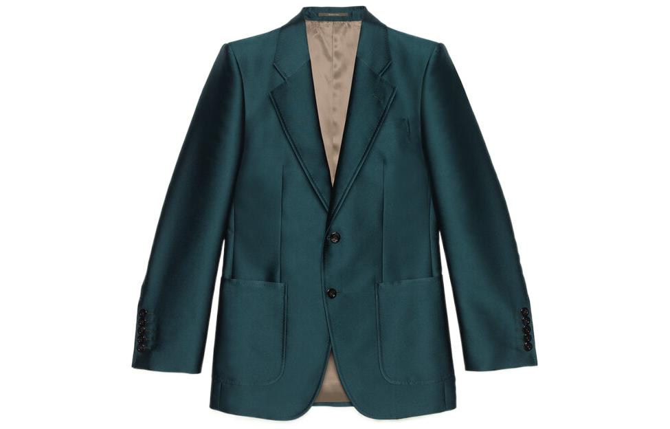 Gucci SS22 Solid Single-Breasted Jacket Peacock Green Blazer 703045-ZAIMC-3089