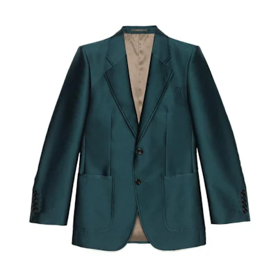 Gucci SS22 Solid Single-Breasted Jacket Peacock Green Blazer 703045-ZAIMC-3089