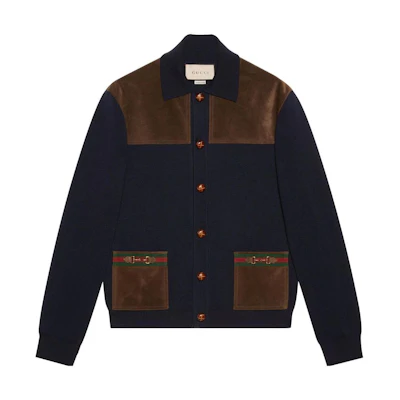 Gucci SS22 Suede Contrast Collar Jacket Blue () 673950-XKB3-P4912