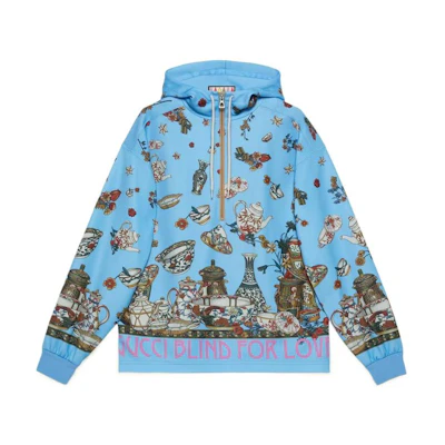 Gucci SS22 Teaware Print Knit Hoodie Blue - Long Sleeve 706907-XJERU-4020