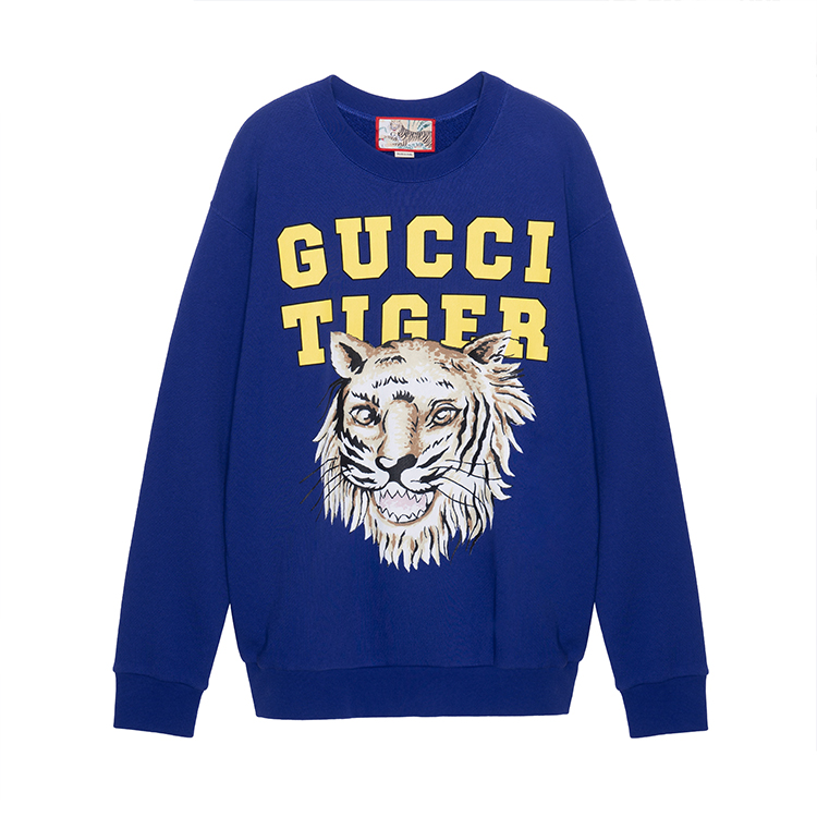 Gucci SS22 Tiger Head Print Pullover Sweatshirt Blue 623245-XJD3T-4622