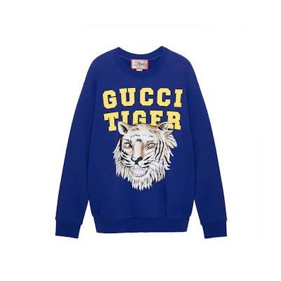 Gucci SS22 Tiger Head Print Pullover Sweatshirt Blue 623245-XJD3T-4622