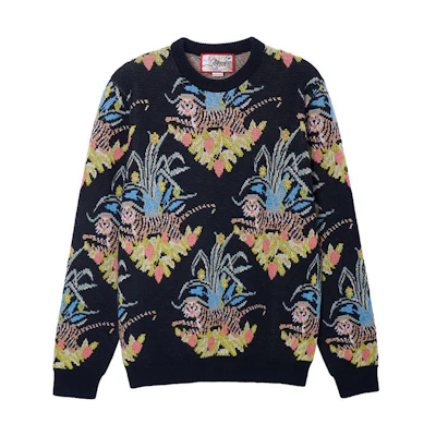 Gucci SS22 Tiger Jacquard Crewneck Sweater Black 686072-XKB8R-1152