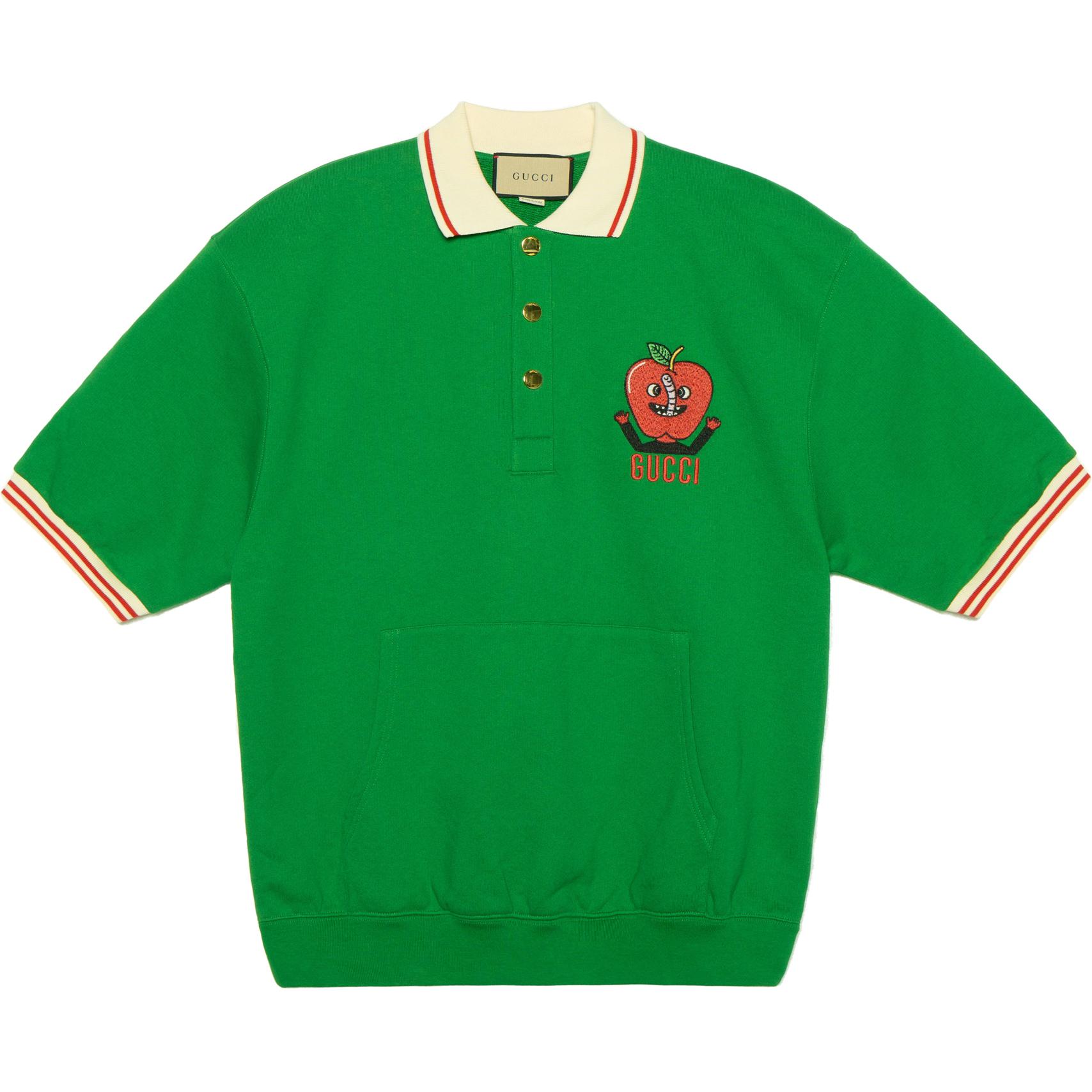 Gucci SS22 Unisex Green Polo with Apple Embroidery 658081-XJEHZ-3129
