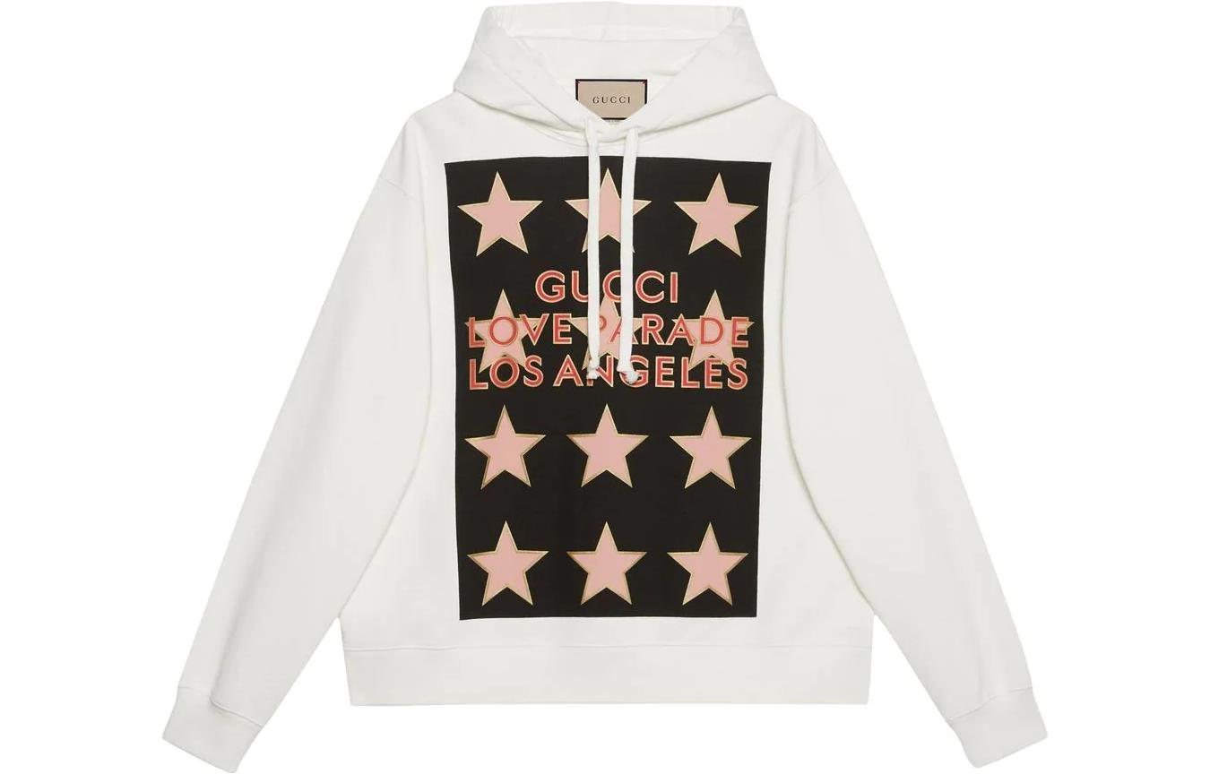 Gucci SS22 White Hoodie with Letter Logo and Star Print 646953-XJEQH-9275