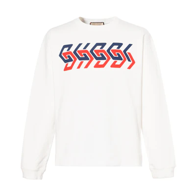 Gucci SS22 White Sweatshirt with Mirror Effect Logo Print 681217-XJDV3-9275