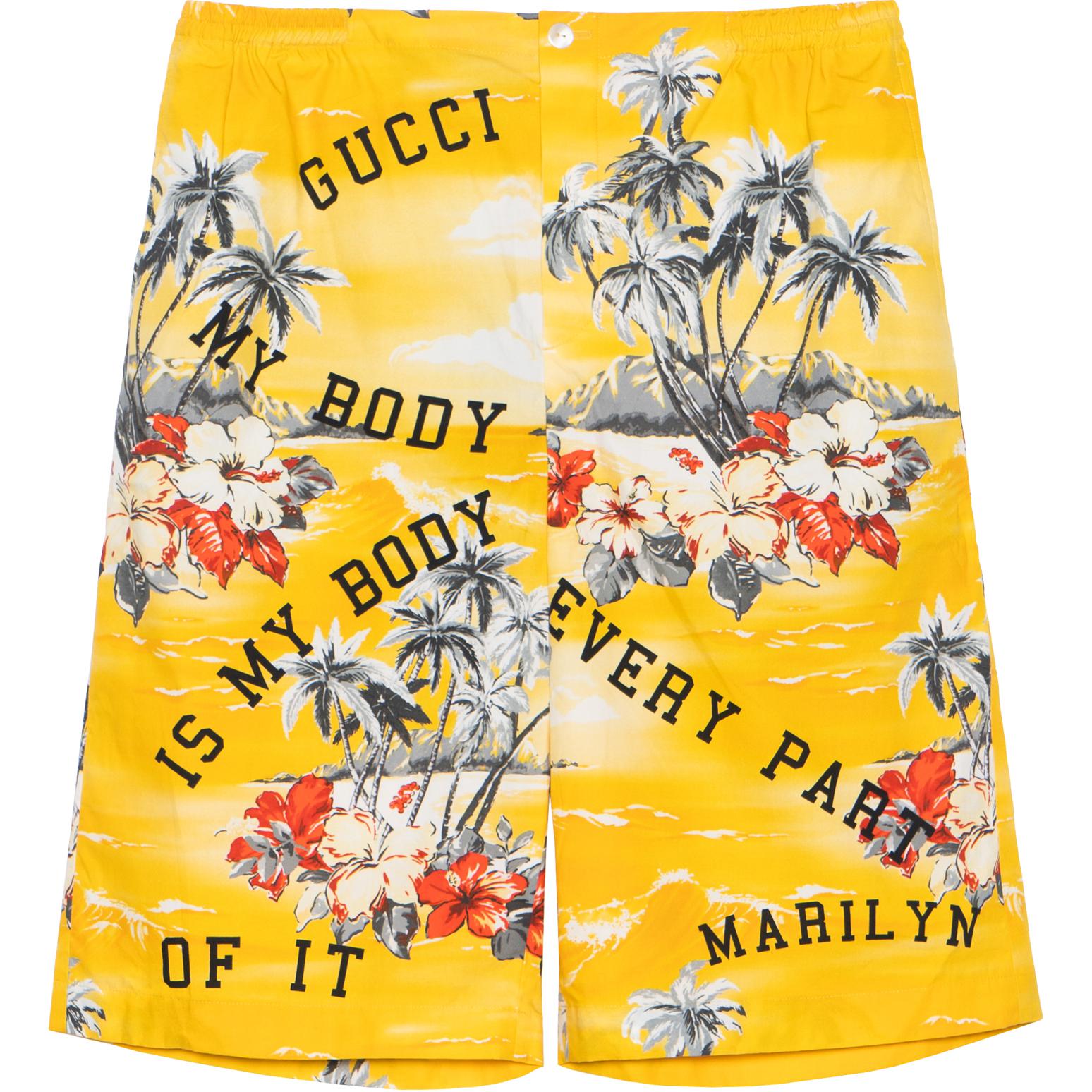 Gucci SS22 Yellow Floral Alphabet Print Cotton Shorts 672698-ZAJSS-7371