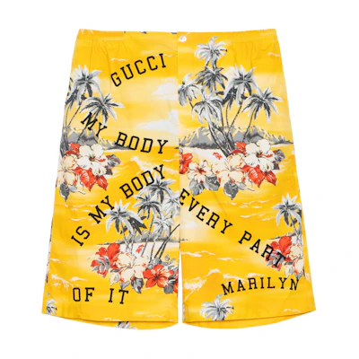 Gucci SS22 Yellow Floral Alphabet Print Cotton Shorts 672698-ZAJSS-7371