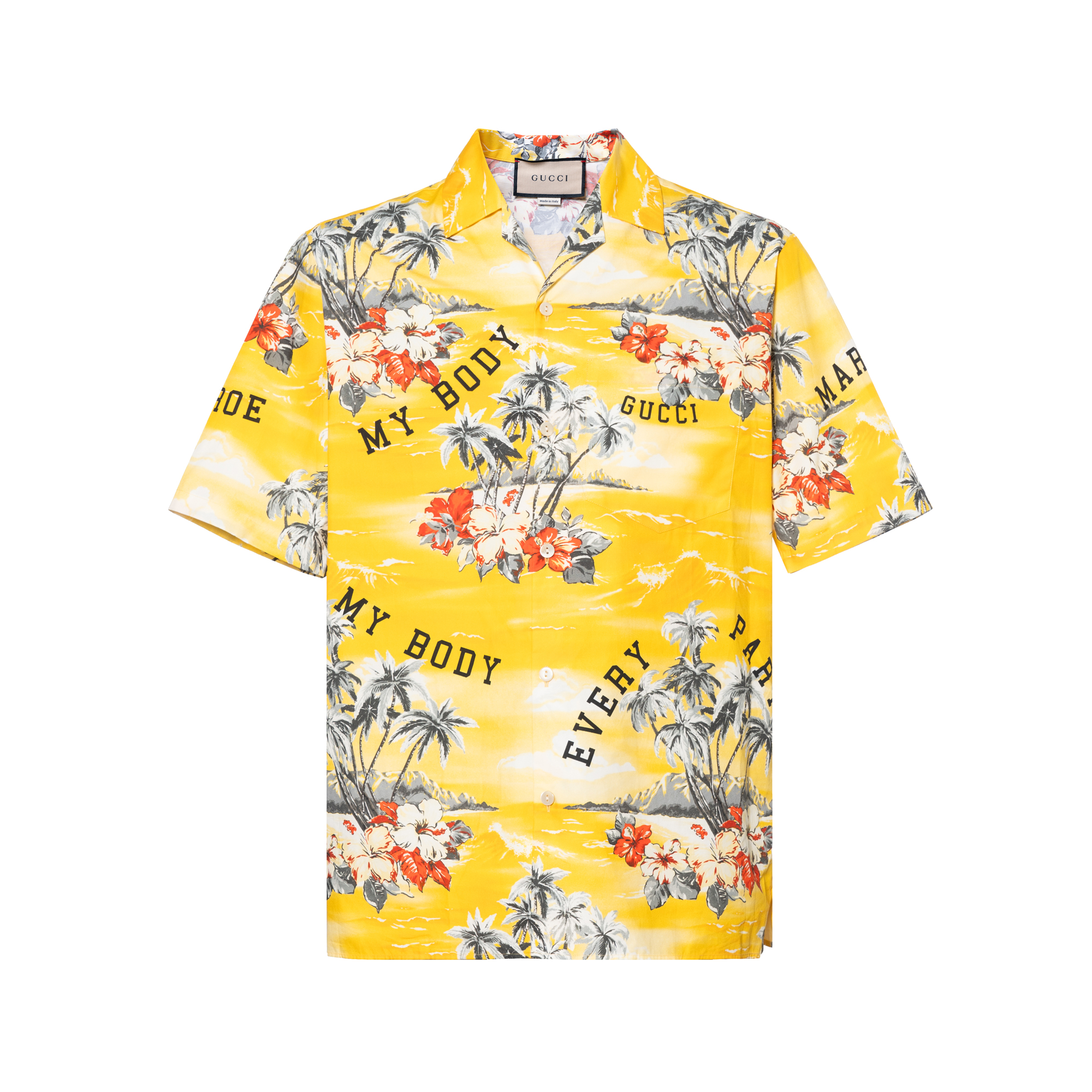 Gucci SS22 Yellow Polo Collar Letter Print Short Sleeve Shirt 694124-ZAJSS-7371
