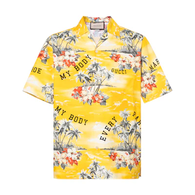Gucci SS22 Yellow Polo Collar Letter Print Short Sleeve Shirt 694124-ZAJSS-7371