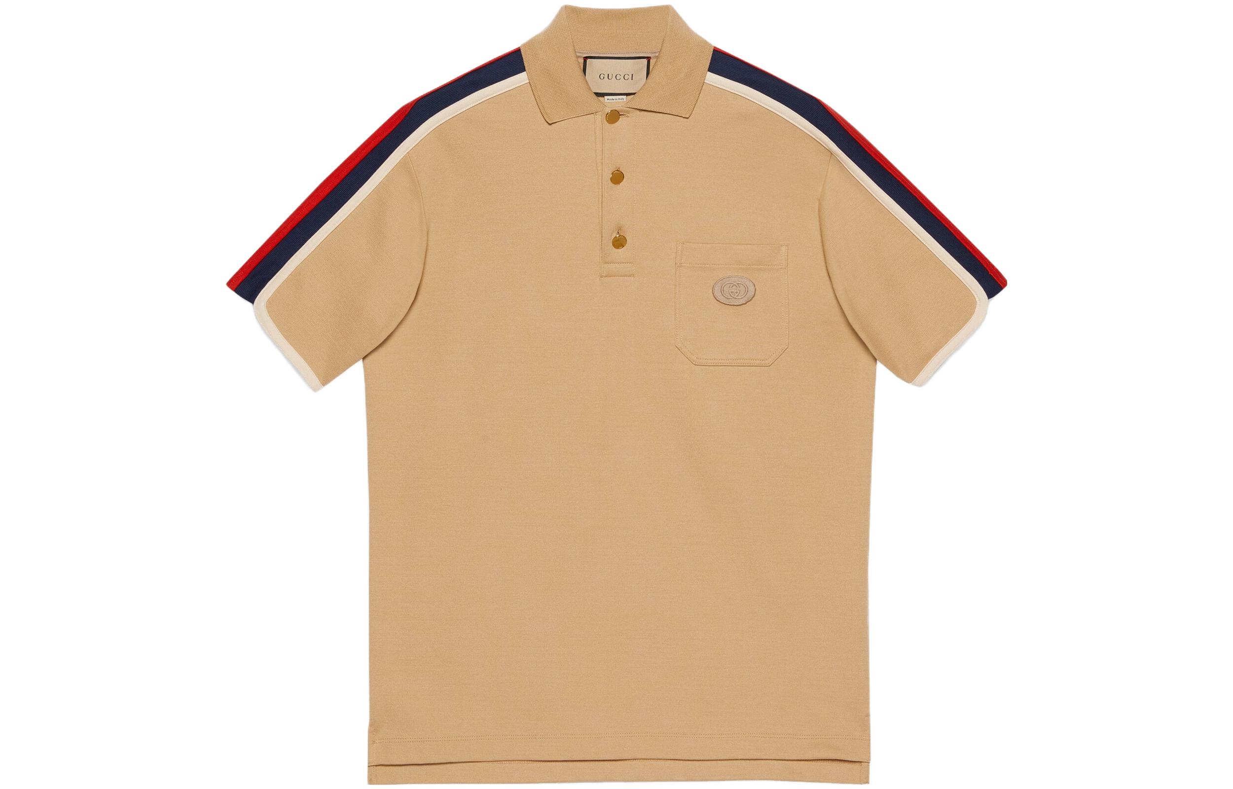GUCCI SS23  Beige Striped Print Short-Sleeve Polo Shirt. 742382-XJFGI-9751