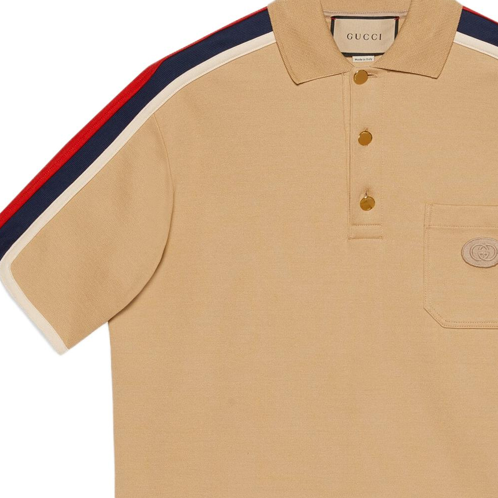 Details for GUCCI SS23 米色條紋印花短袖POLO衫. 742382-XJFGI-9751