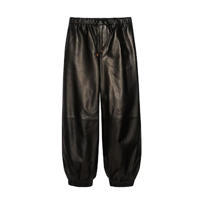 GUCCI SS23 Black Glossy Solid Mid-Rise Elastic Joggers. 738235-XNAWX-1000