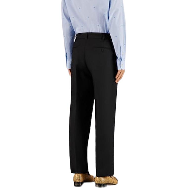 Shop GUCCI SS23 Seluar Kasual Hitam Potongan Tirus Kain Twill Licin. 727451-ZAMDQ-1043