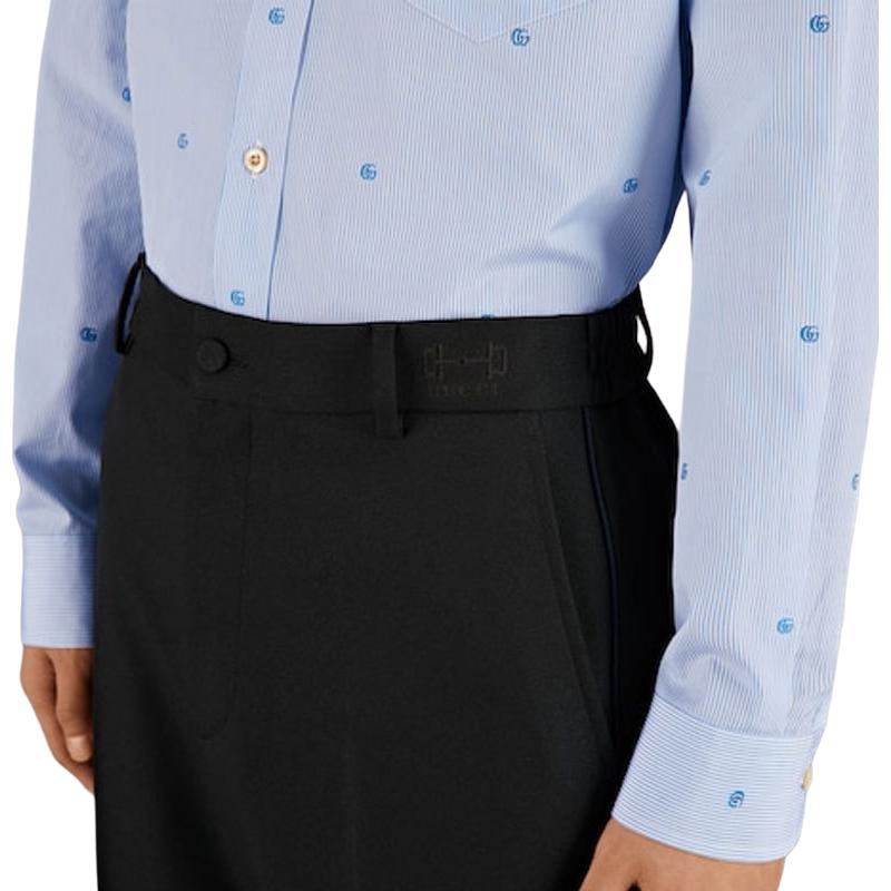 Sizing GUCCI SS23 Seluar Kasual Hitam Potongan Tirus Kain Twill Licin. 727451-ZAMDQ-1043