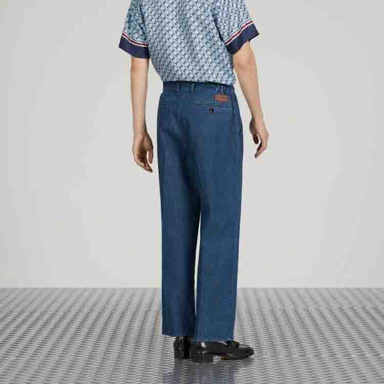 Shop GUCCI SS23 Pantalones Casuales Azul Cremallera Rectos Hombre Mujer 747702-XDCIM-4759