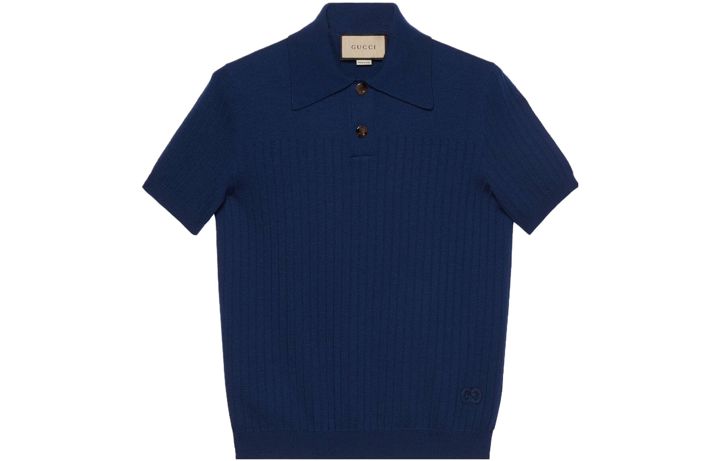 Order GUCCI SS23  Blue Solid Knit Short Sleeve Polo Shirt Casual Style 729527-XKC0O-4011