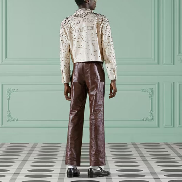 Shop GUCCI SS23 Pantalones Marrones Rectos de Tiro Medio Casual. 713493-XNATN-6135