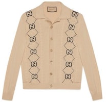 GUCCI SS23 Fitted Logo Print Knit Long Sleeve Shirt Beige. 747097-XKC6F-9071 GUCCI SS23 Fitted Logo Print Knit Long Sleeve Shirt Beige. 747097-XKC6F-9071