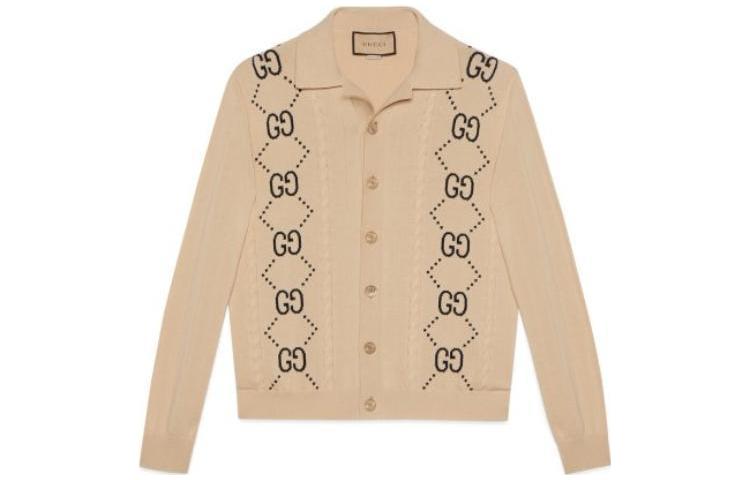 Order GUCCI SS23 修身logo印花针织长袖衬衫 米色. 747097-XKC6F-9071