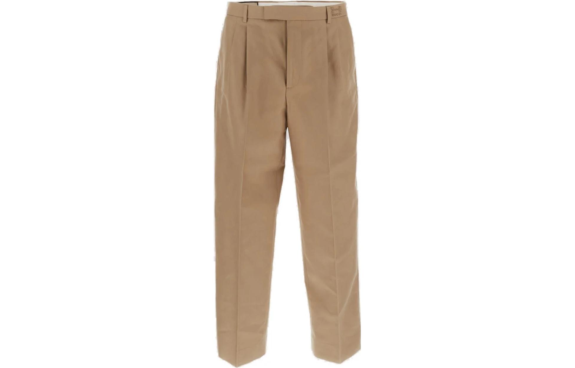 GUCCI SS23  Khaki Mid-Rise Straight-Leg Zipper Dress Pants 727452-ZALUE-9813