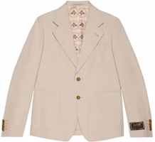 GUCCI SS23 Khaki Single-Breasted Blazer with Embroidered Details. 740801-ZAAZM-1902 GUCCI SS23 Khaki Single-Breasted Blazer with Embroidered Details. 740801-ZAAZM-1902
