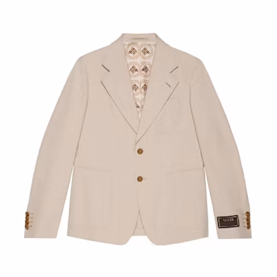 GUCCI SS23 Khaki Single-Breasted Blazer with Embroidered Details. 740801-ZAAZM-1902