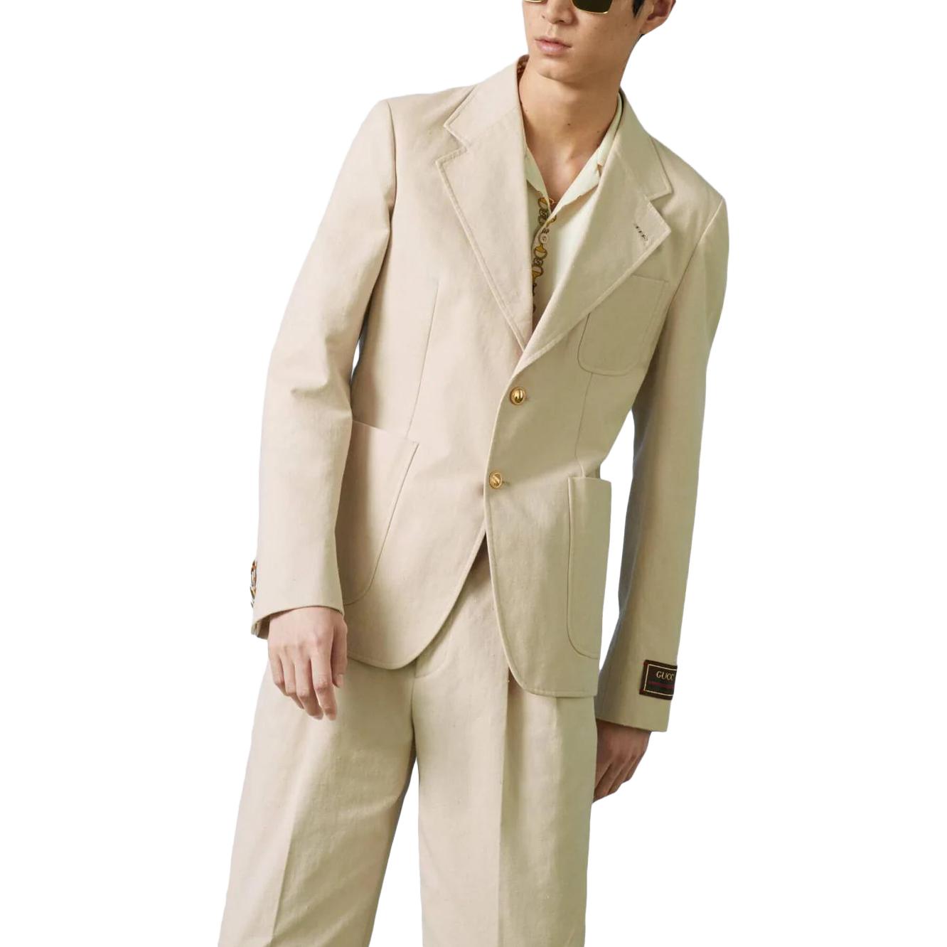 Lookbook GUCCI SS23 卡其色刺繡細節單排扣西裝外套. 740801-ZAAZM-1902