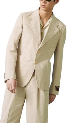 GUCCI SS23 卡其色刺繡細節單排扣西裝外套. 740801-ZAAZM-1902 Lookbook GUCCI SS23 卡其色刺繡細節單排扣西裝外套. 740801-ZAAZM-1902