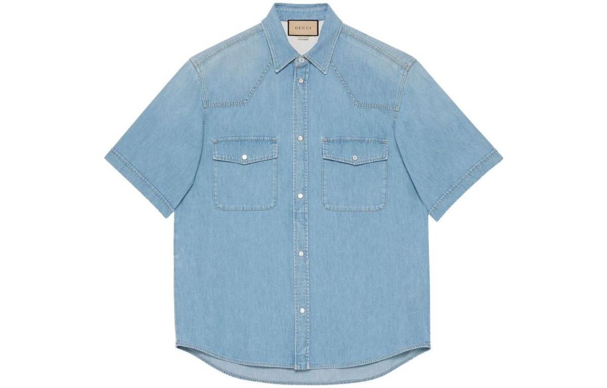 GUCCI SS23  Light Blue Denim Short-Sleeve Shirt with Chest Pockets. 729938-XDCC2-4447 圖 2