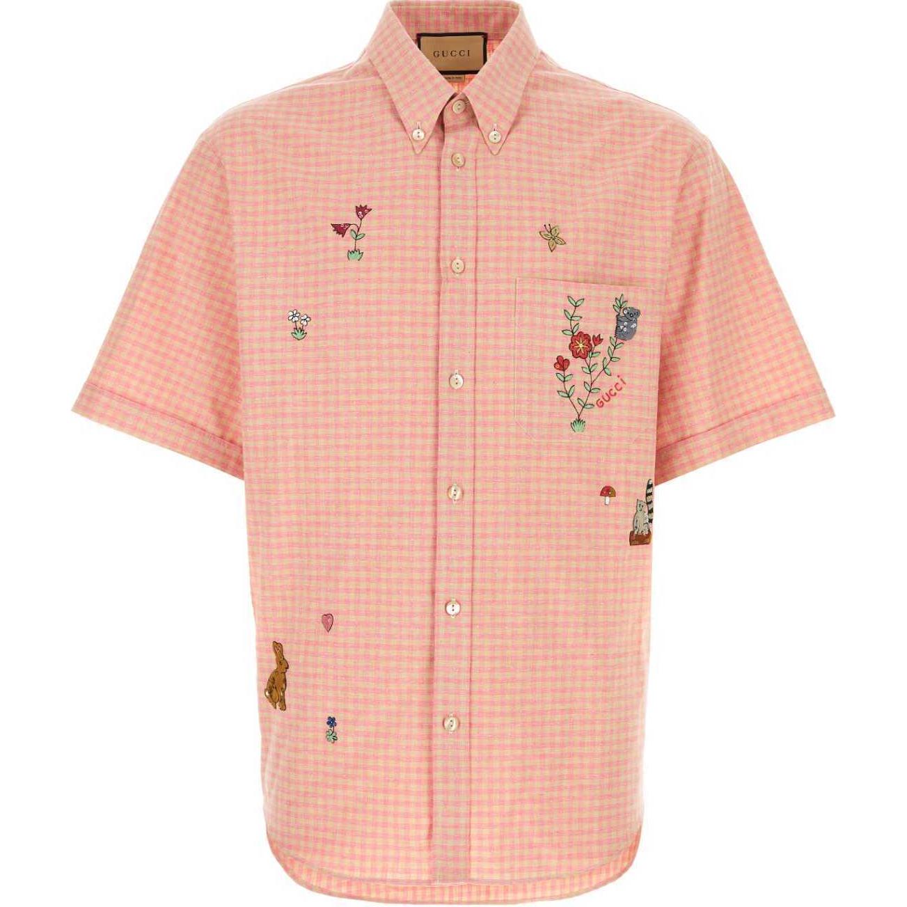 GUCCI SS23  Pink Animal Print Checkered Button-Up UV Shirt. 740288-ZAMYG-5449