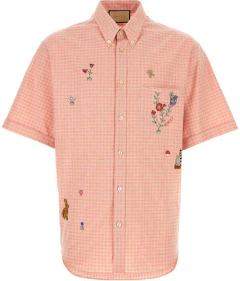 GUCCI SS23 Pink Animal Print Checkered Button-Up UV Shirt. 740288-ZAMYG-5449 Buy GUCCI SS23 Pink Animal Print Checkered Button-Up UV Shirt. 740288-ZAMYG-5449