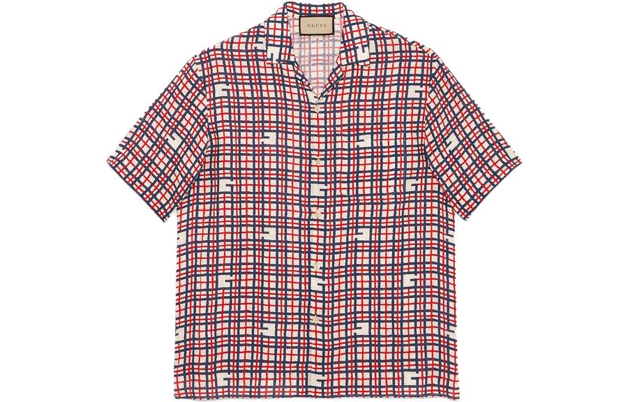 GUCCI SS23  Red Checkered Print Cuban Collar Short Sleeve Shirt 742706-ZAN3K-6359