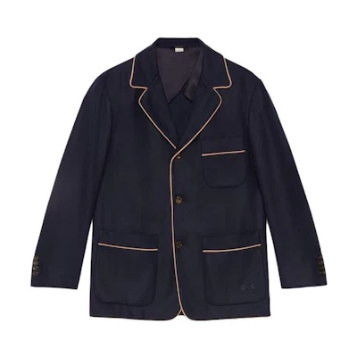 GUCCI SS23 Solid Navy Cashmere Twill Blazer 722473-Z6519-4440