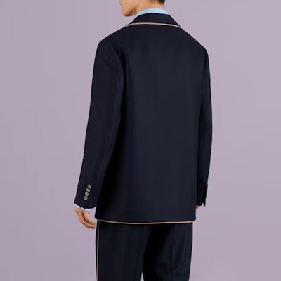 GUCCI SS23 深藍色羊絨斜紋西裝外套 722473-Z6519-4440 Shop GUCCI SS23 深藍色羊絨斜紋西裝外套 722473-Z6519-4440