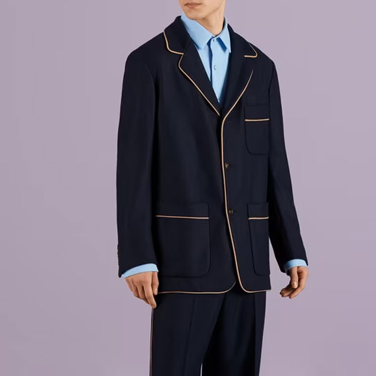 Purchase GUCCI SS23 深藍色羊絨斜紋西裝外套 722473-Z6519-4440