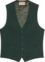 Order GUCCI SS23 Solid V-Neck Sleeveless Formal Vest in Dark Green. 673191-Z798C-3149