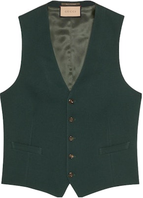 GUCCI SS23 Solid V-Neck Sleeveless Formal Vest in Dark Green. 673191-Z798C-3149 Order GUCCI SS23 Solid V-Neck Sleeveless Formal Vest in Dark Green. 673191-Z798C-3149