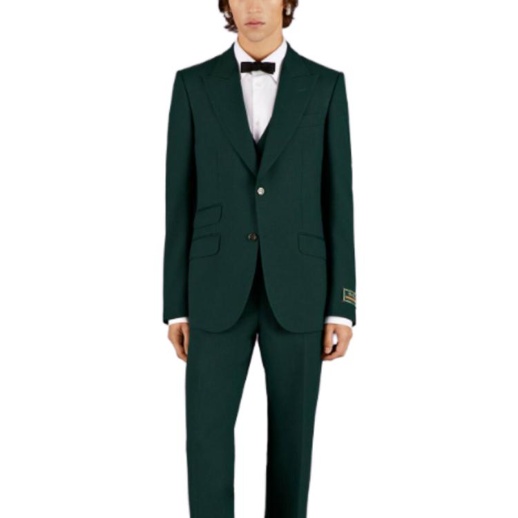 Purchase GUCCI SS23  Solid V-Neck Sleeveless Formal Vest in Dark Green. 673191-Z798C-3149