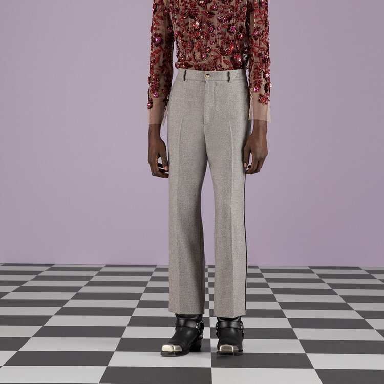 Lookbook GUCCI SS23 ストレートレッグ サイドストライプ ジッパーパンツ ライトグレー カジュアル 727451-ZALUD-1099