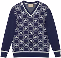 Gucci SS23 Animal Inlay V-Neck Blue Knitted Sweater 740669-XKC6N-4492 Gucci SS23 Animal Inlay V-Neck Blue Knitted Sweater 740669-XKC6N-4492