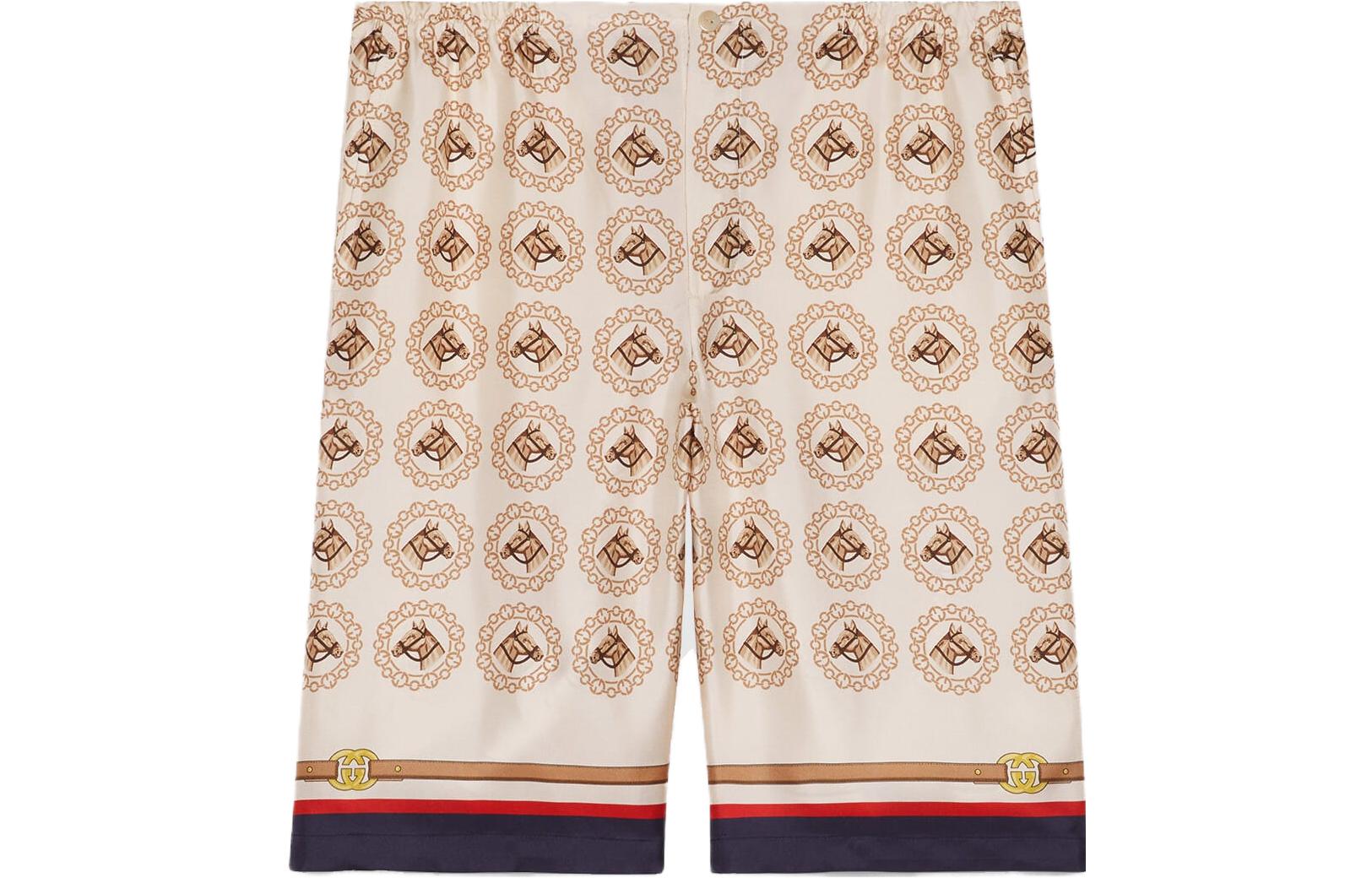 Gucci SS23 Beige Logo Printed Contrast Line Shorts 672698-ZANKL-9130