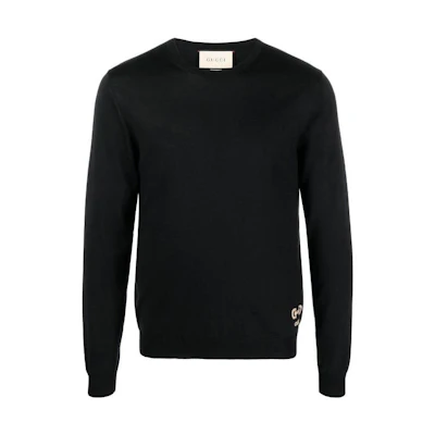 Gucci SS23 Black Crewneck Knit Sweater with Logo Embroidery 730974-XKCOR-1000