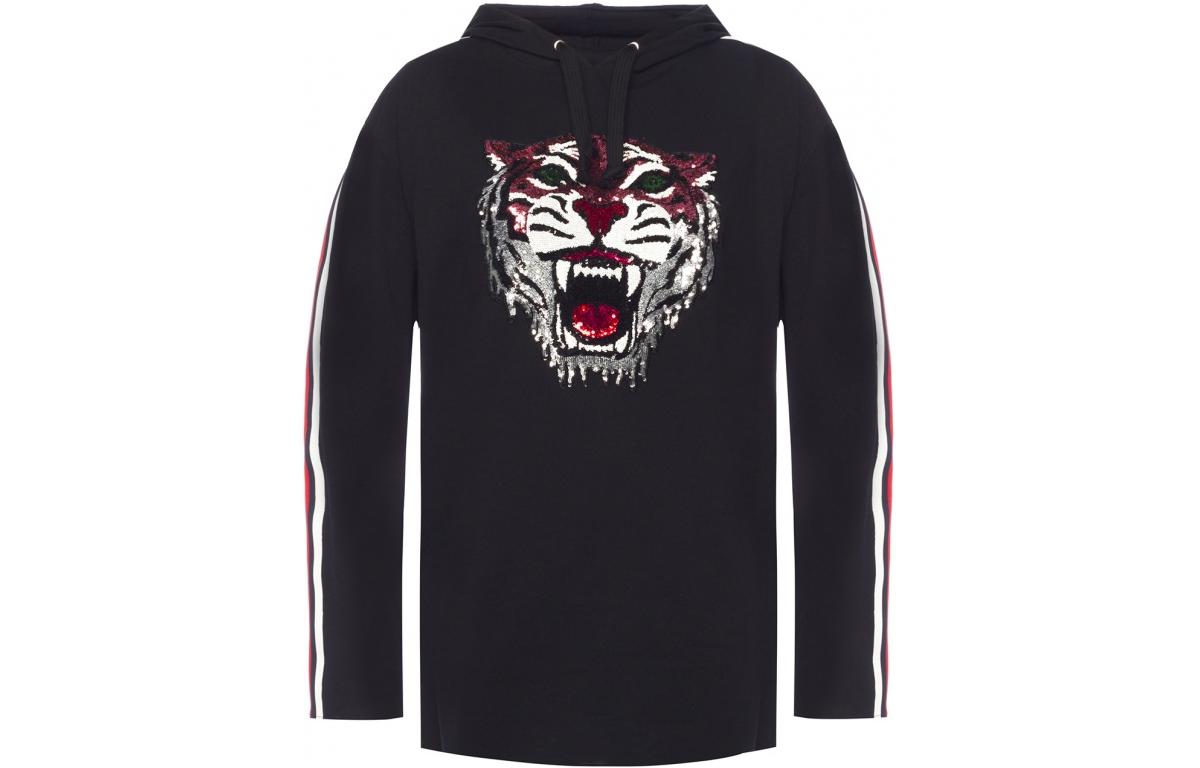 Gucci SS23 Black Hoodie with Animal Print and Lettering Design 502152-X9P60-1082