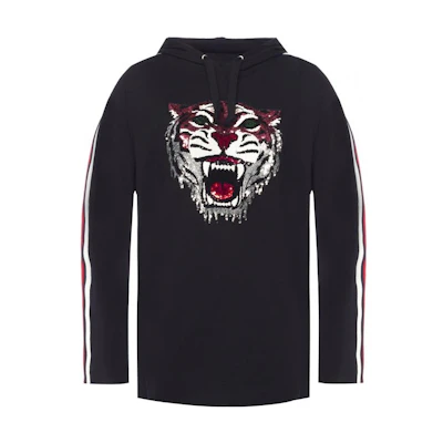 Gucci SS23 Black Hoodie with Animal Print and Lettering Design 502152-X9P60-1082