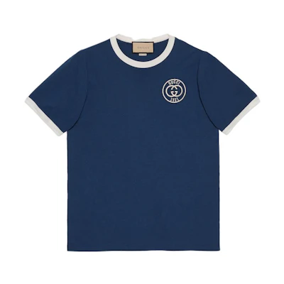 Gucci SS23 Blue Crewneck T-Shirt with Letter Embroidery 727694-XJFV8-4030