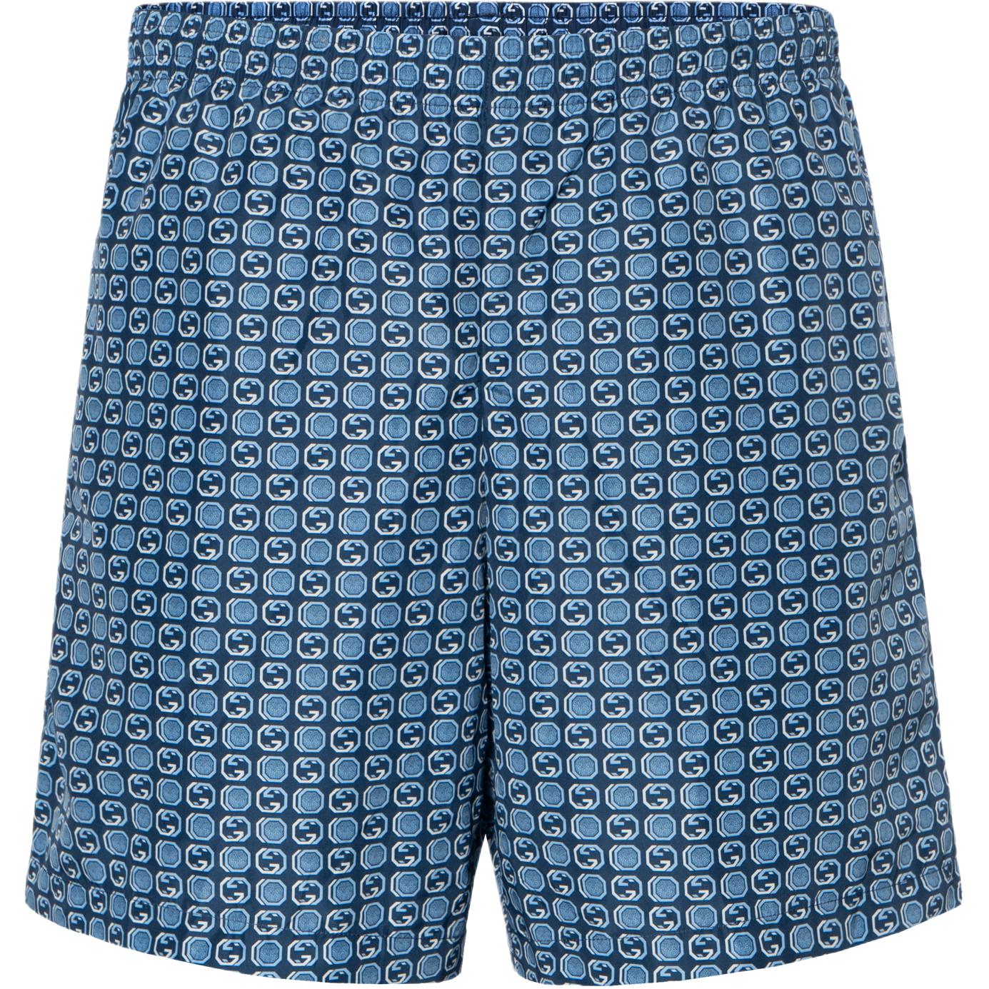 Gucci SS23 Blue Elastic Waist Patterned Straight-Leg Shorts 742958-XHAH9-4734