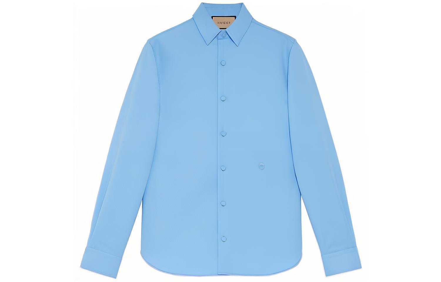 Gucci SS23 Blue Embroidered Twill Long Sleeve Sun Protection Shirt Men 723698-ZAMA1-4465