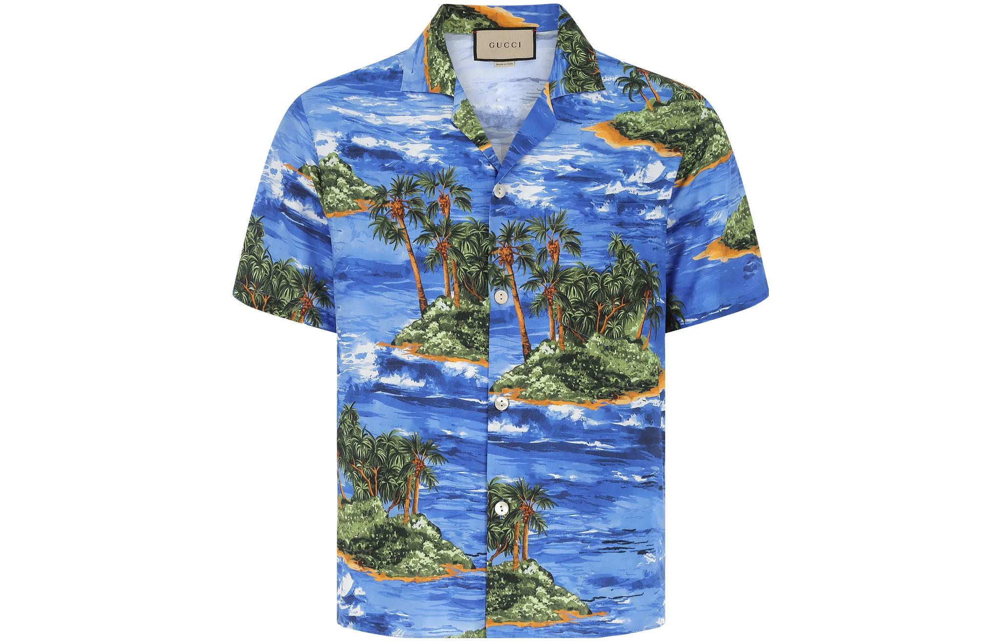 Buy Gucci Camisa Azul de Manga Corta con Estampado Floral SS23 694123-ZAJSU-4725