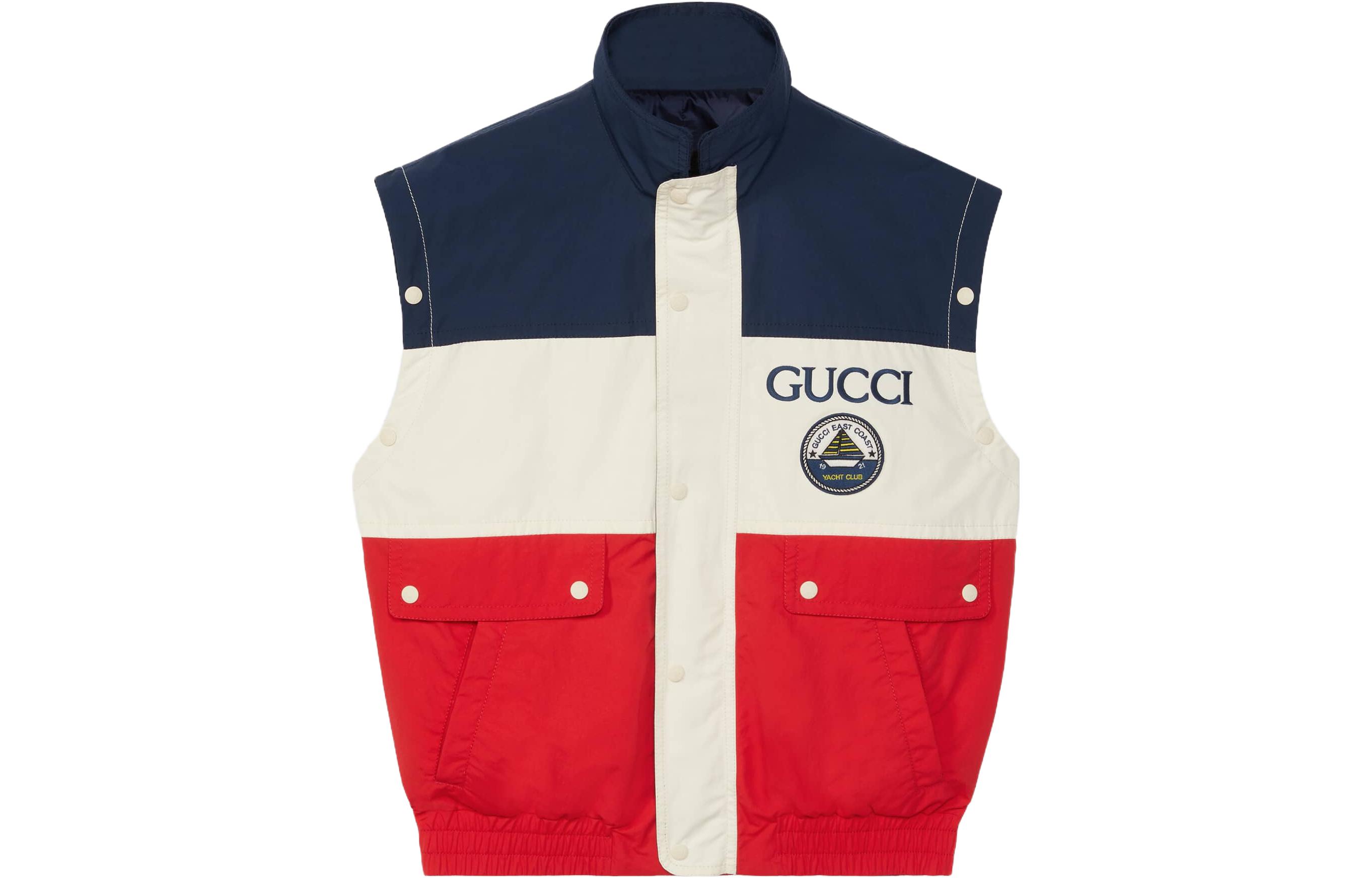 Gucci SS23 Blue Letter Print Single-Breasted Stand Collar Jacket for Men 739748-ZANFS-4020